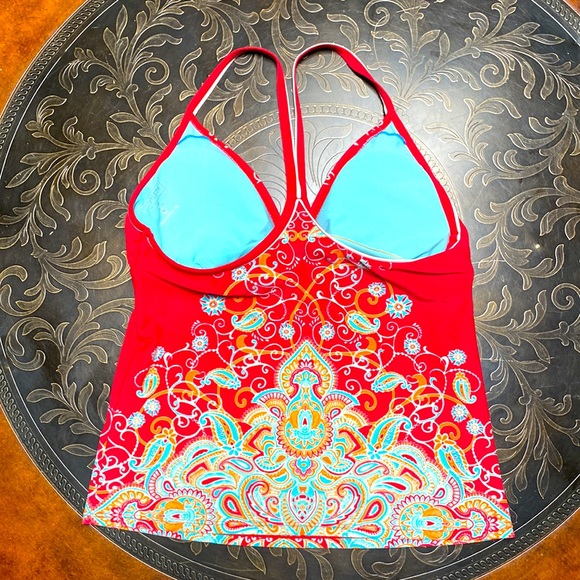 Athleta Offshore Racerback Tankini Top Swimsuit Red Paisley Top Only Size M - Picture 5 of 11